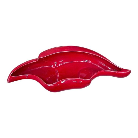 Vintage California Pottery Large Console Bowl Red Chili Pepper Lips Smile 16" - Picture 2 of 9